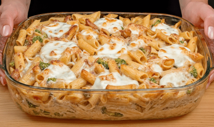 Pasta al forno cremosa con pollo e broccoli